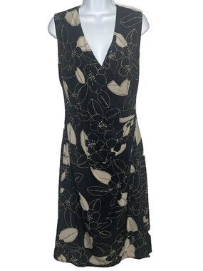 Vintage Y2K Max Mara Pura Seta Silk Faux Wrap Dress Size 10 Black Ivory Floral